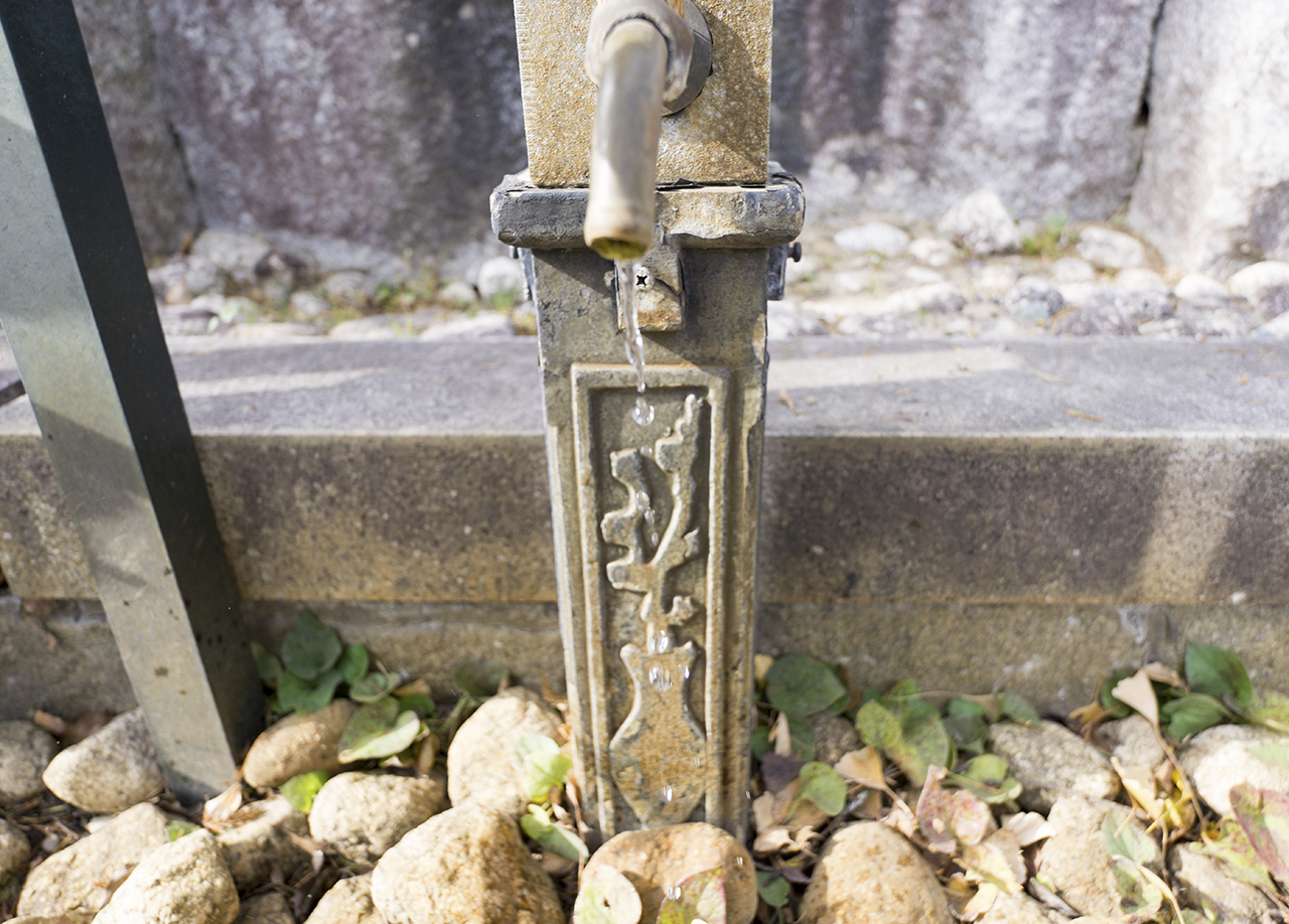 蛇口から御神水が出る様子