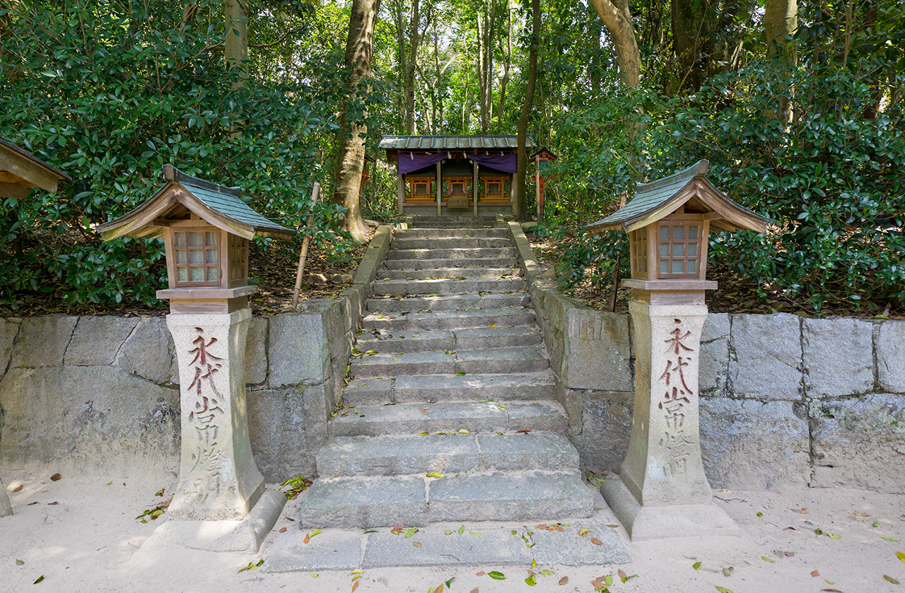 石段からみえる姫子邑神社