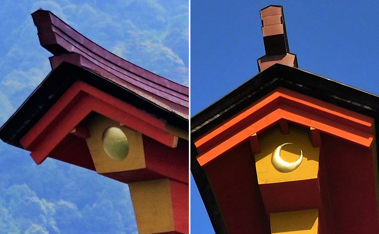 大鳥居の笠木 太陽と月