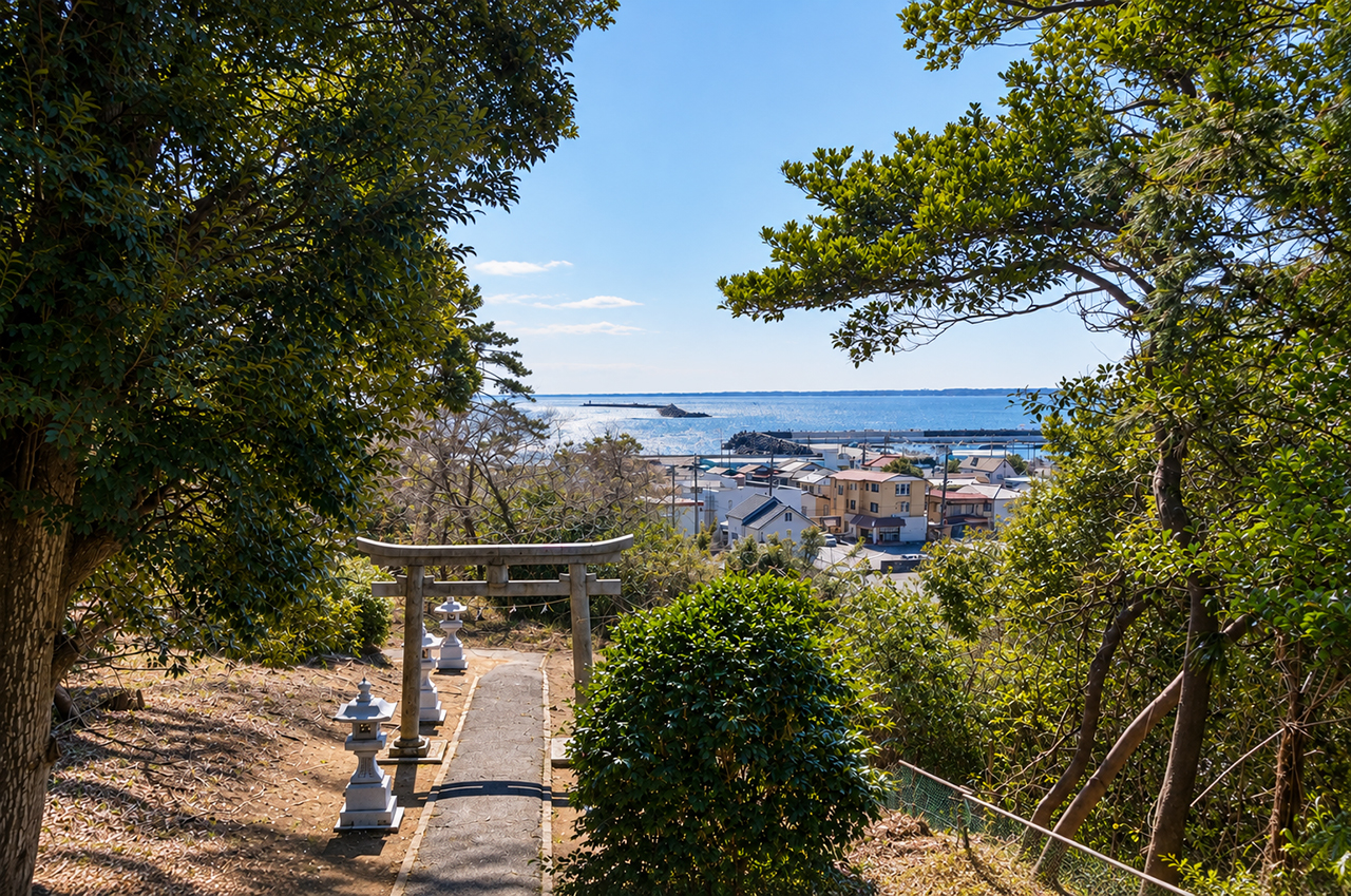 大洗磯前神社 與利幾神社 拝殿近くから見える鹿島灘