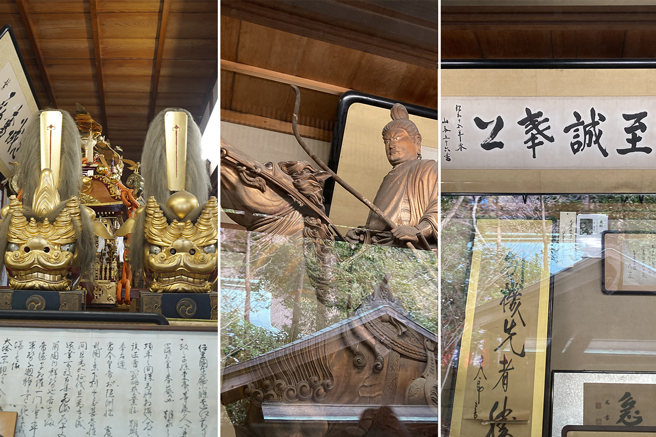 護良親王乗馬御木像や金の獅子