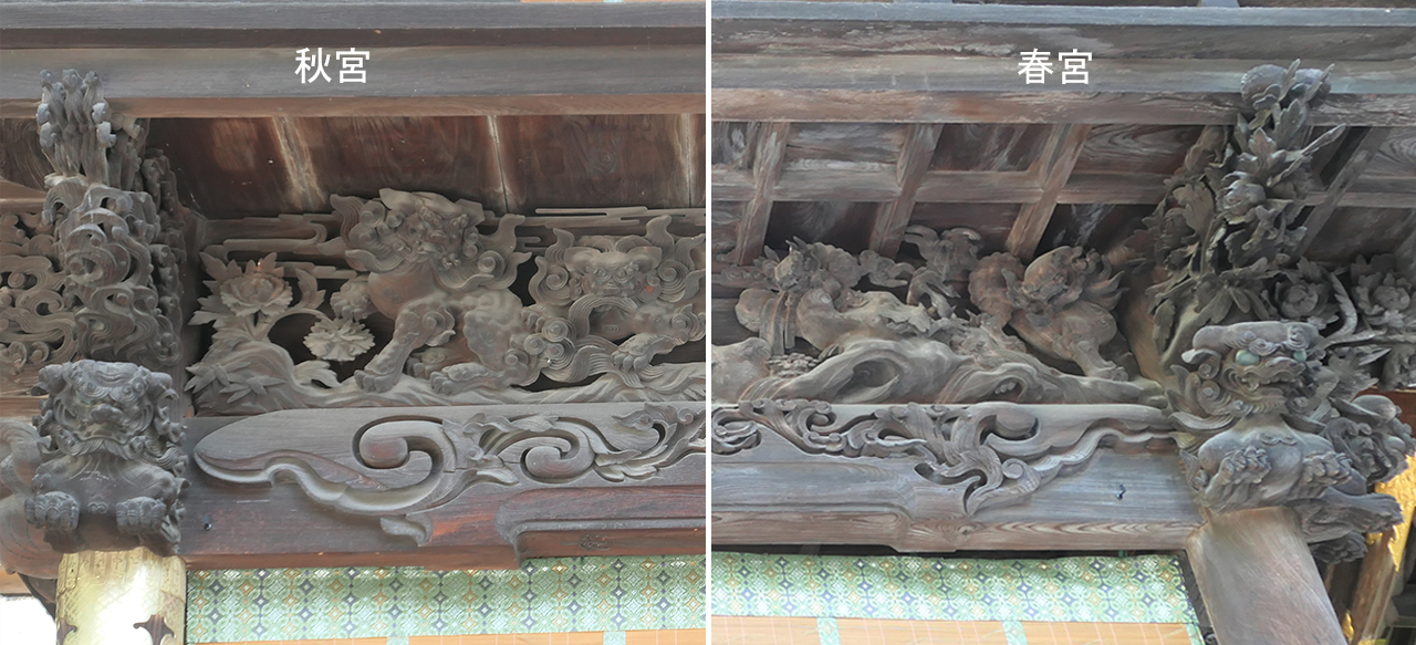 秋宮と春宮の彫刻