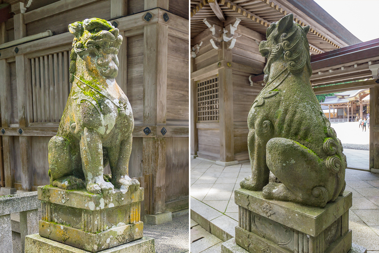 弥彦神社 随身門前の狛犬