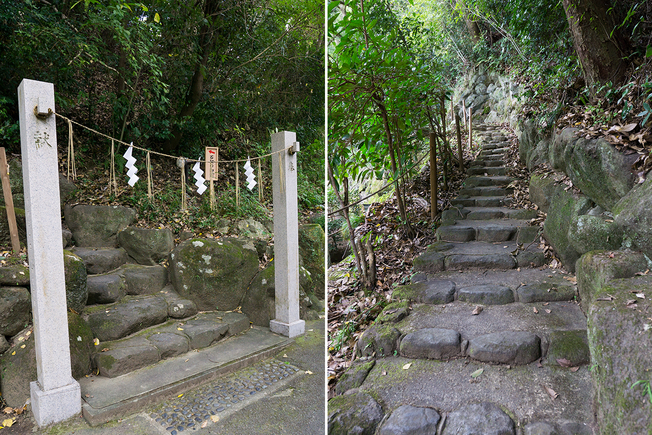 石切の御滝 入口と御滝までの道