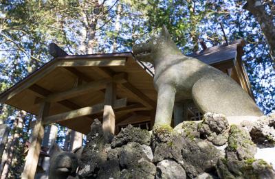 三峯神社 オオカミ像と御仮屋神社社殿