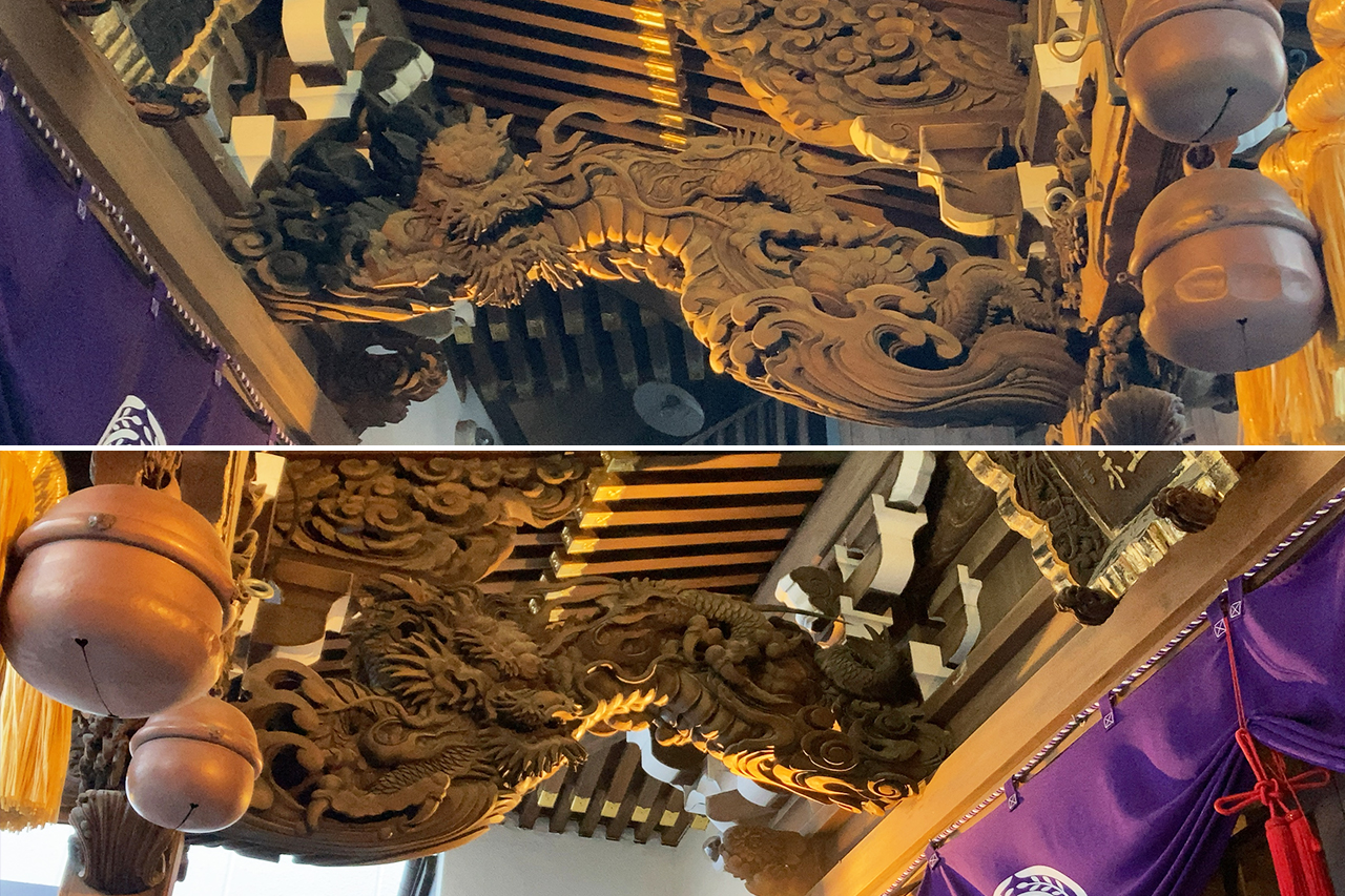 昇り龍と降り龍の彫刻