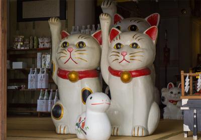 今戸神社 拝殿内にある巨大招き猫
