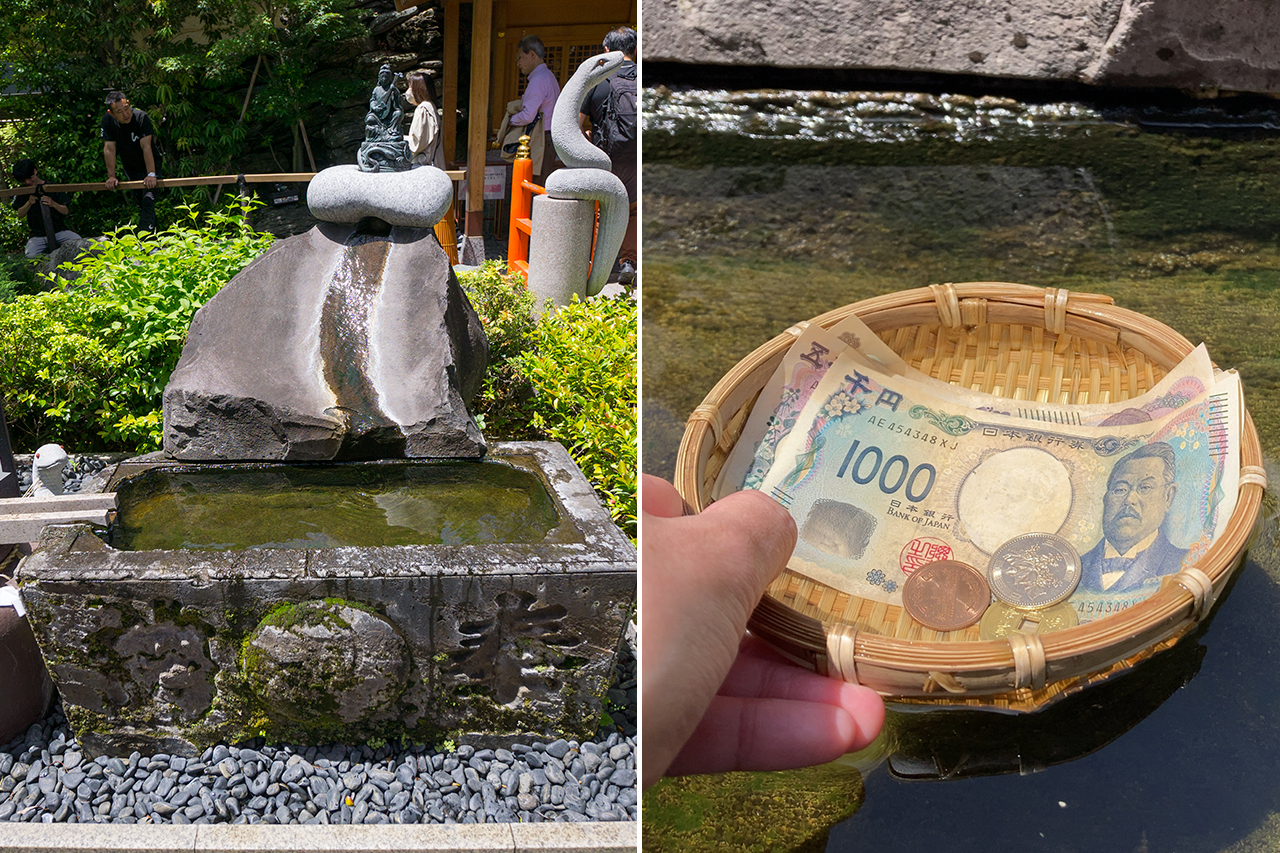白蛇清水で清めるお金