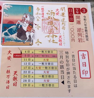 酒列磯前神社の奇数月限定御朱印(見本)