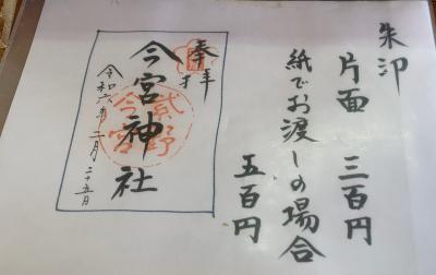 今宮神社の御朱印一覧(見本)